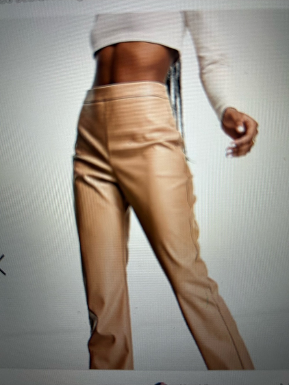 ASOS DESIGN Straight Leg vegan  Pants in Camel Tan. Croc pattern in PU leather